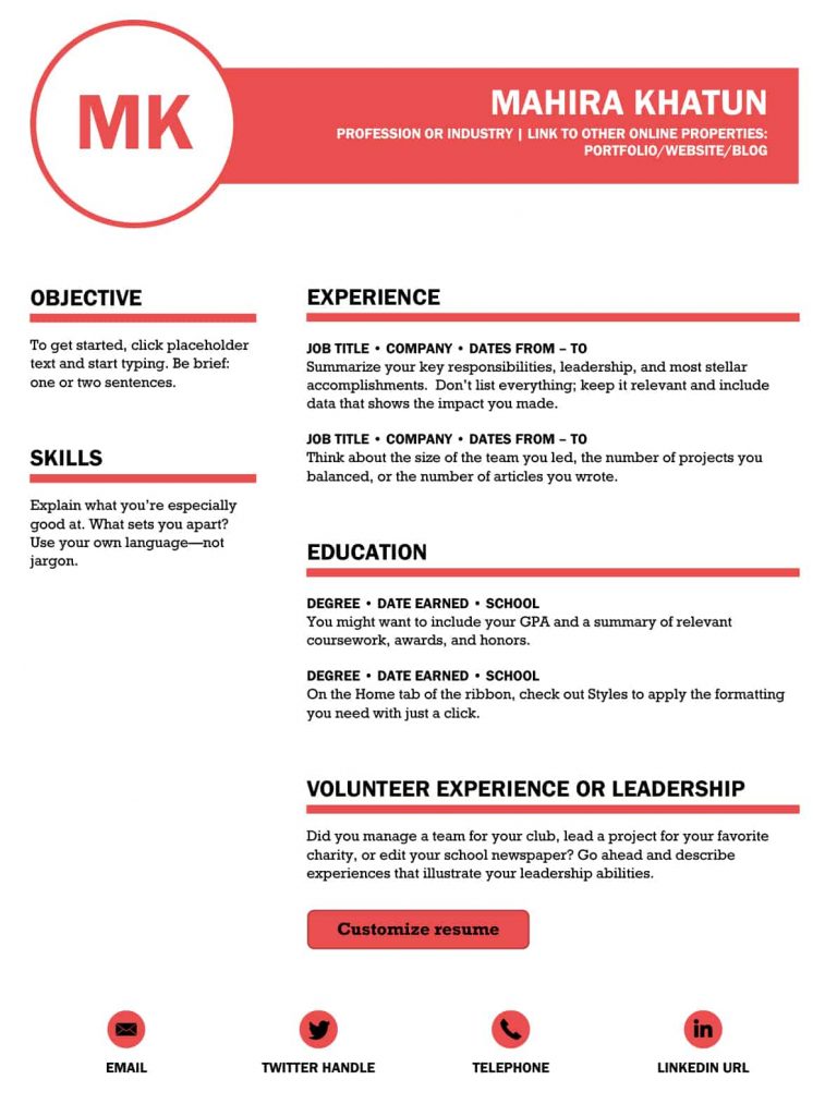 Resume template word free download